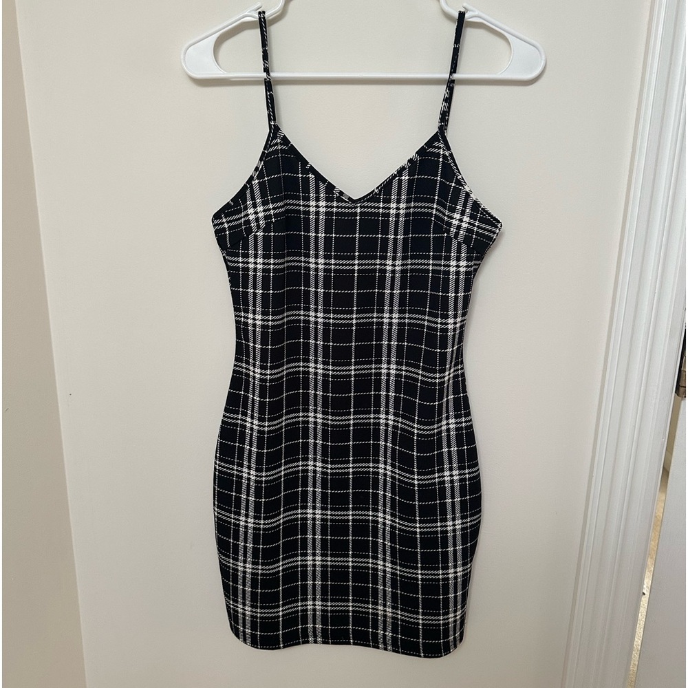 black and white plaid dress